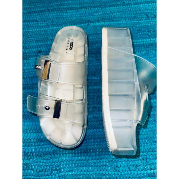 ASOS CLEAR JELLY FLATFORM PLATFORM ADJUSTABLE BUCKLE SANDALS 8 - Picture 6 of 10